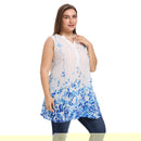 V Neck Sleeveless Print Plus Size Loose Chiffon Women Blouse