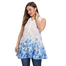 V Neck Sleeveless Print Plus Size Loose Chiffon Women Blouse