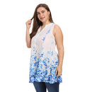 V Neck Sleeveless Print Plus Size Loose Chiffon Women Blouse