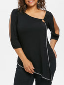 Plus Size Split Sleeve Asymmetric T-shirt