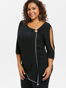 Plus Size Split Sleeve Asymmetric T-shirt