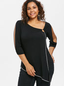Plus Size Split Sleeve Asymmetric T-shirt