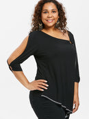 Plus Size Split Sleeve Asymmetric T-shirt