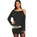 Long Sleeve Sequins Cold Shoulder Blouson Dress