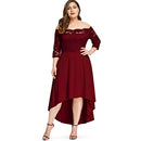 SOVALRO Plus Size XL-5XL Off Shoulder Dip Hem Lace long Dress