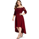 SOVALRO Plus Size XL-5XL Off Shoulder Dip Hem Lace long Dress