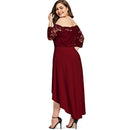 SOVALRO Plus Size XL-5XL Off Shoulder Dip Hem Lace long Dress