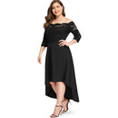 SOVALRO Plus Size XL-5XL Off Shoulder Dip Hem Lace long Dress