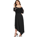 SOVALRO Plus Size XL-5XL Off Shoulder Dip Hem Lace long Dress