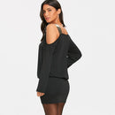 Long Sleeve Sequins Cold Shoulder Blouson Dress