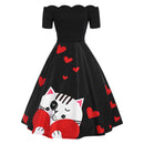 Off The Shoulder Valentines Day Heart Print Dress