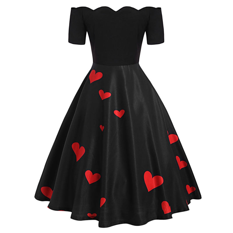 Off The Shoulder Valentines Day Heart Print Dress