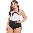 Plus Size Color Blocking Ruffle Trim Swimwear