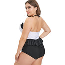 Plus Size Color Blocking Ruffle Trim Swimwear