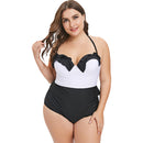 Plus Size Color Blocking Ruffle Trim Swimwear