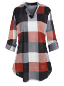 Plus Size Roll Up Sleeve Checked Top