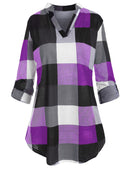 Plus Size Roll Up Sleeve Checked Top