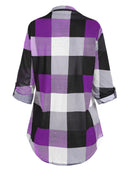 Plus Size Roll Up Sleeve Checked Top