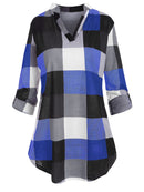 Plus Size Roll Up Sleeve Checked Top
