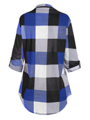 Plus Size Roll Up Sleeve Checked Top