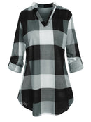 Plus Size Roll Up Sleeve Checked Top