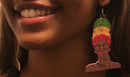 African Lady HeadWrap Wooden Earrings