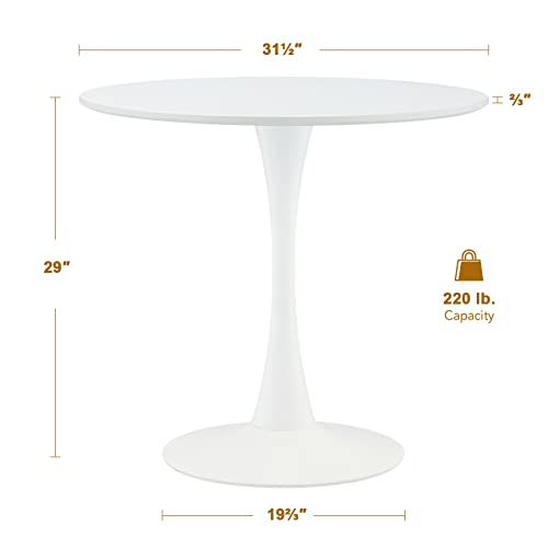 Modern Round Dining Table, 32 Inch Tulip Kitchen Table with MDF Top and Steel Pedestal