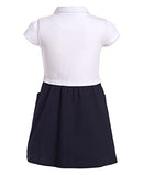 Big School Uniform Short Sleeve Polo Dress, White/Navy Poplin, 12-14