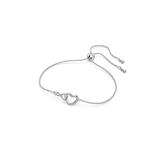 Heart Bracelet with White Crystals, Infinity Symbol and Heart Intertwined on a Rhodium