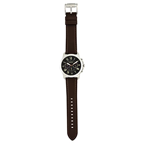 Quartz Stainless Steel and Leather Chronograph Watch, Color: Silver, Brown