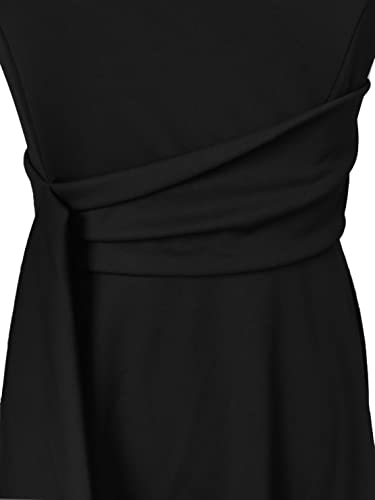 Womens Elegance Audrey Hepburn Style Ruched 3/4 Sleeve Midi A-line Dress Black