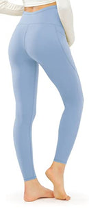 Maternity Leggings Over The Belly Pregnancy Leggings with Pockets Light Blue