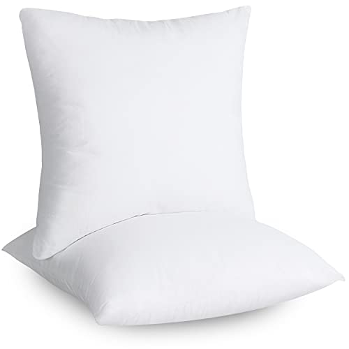 Throw Pillows Insert (Pack of 2, White) - 18 x 18 Inches Bed and Couch Pillows