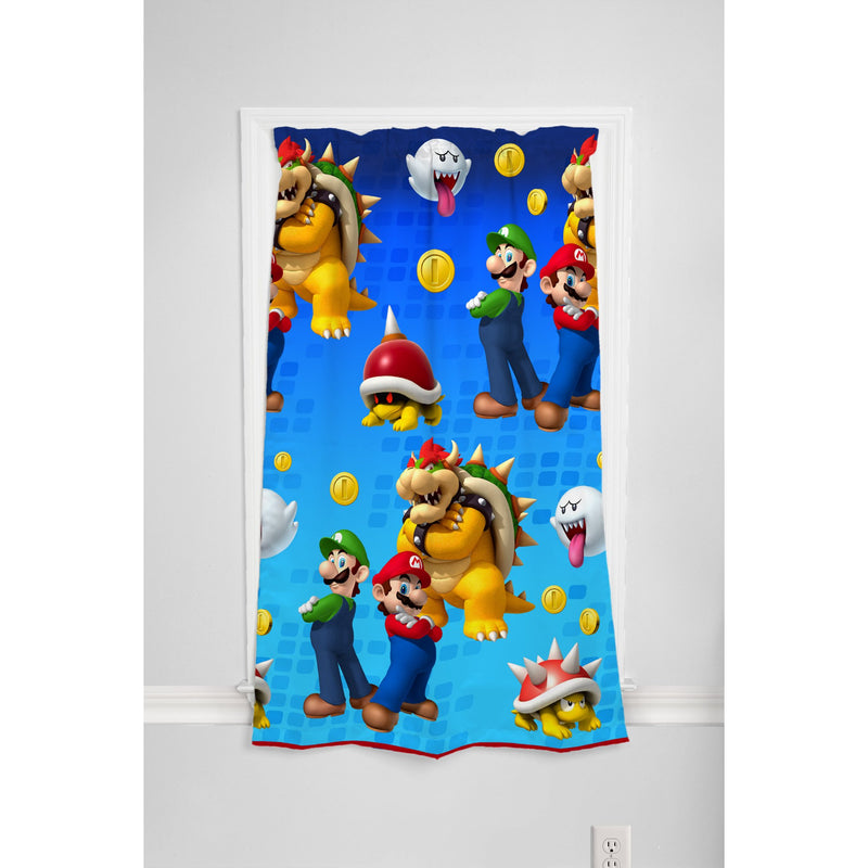 Super Mario Kids Lights Off Room Darkening Curtain Panel, 63" Length, Blue