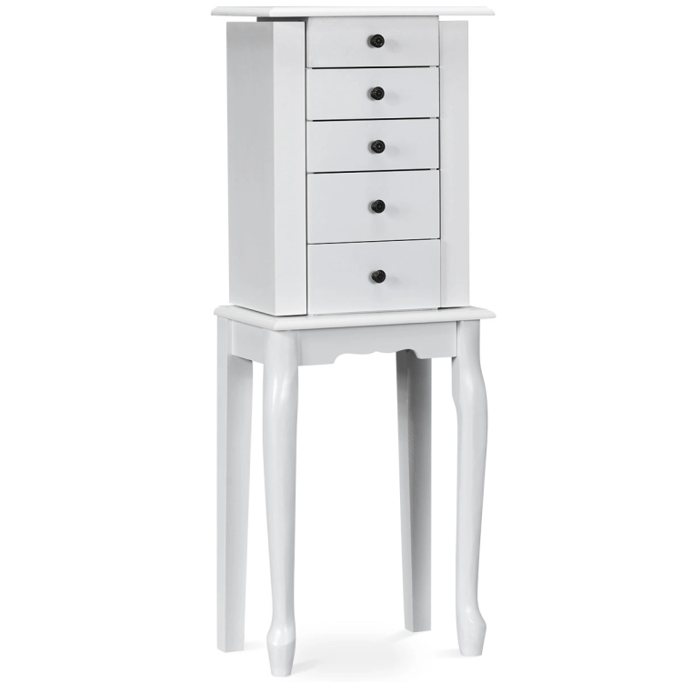 Armoire Storage Standing Jewelry Cabinet with Mirror (White)