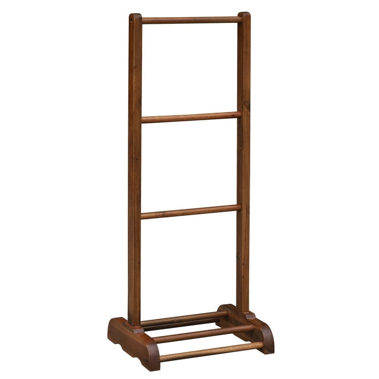 3-Bar Acacia Wood Freestanding Bathroom Towel Rack with Bottom Storage Shelf (Brown)