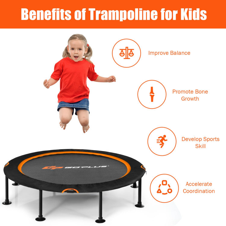 47 Inch Folding Trampoline with Safety Pad of Kids and Adults for Fitness Exercise - Orange