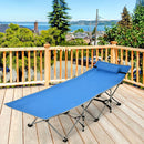 Folding Camping Cot with Side Storage Pocket Detachable Headrest - Blue