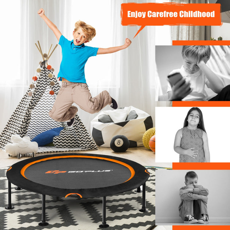 47 Inch Folding Trampoline with Safety Pad of Kids and Adults for Fitness Exercise - Orange