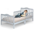 Classic Design Kids Wood Toddler Bed Frame with Two Side Safety Guardrails - Brown