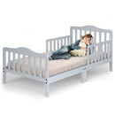 Classic Design Kids Wood Toddler Bed Frame with Two Side Safety Guardrails - Brown