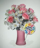 Shimmering Blush with Vase & Birthday Balloon