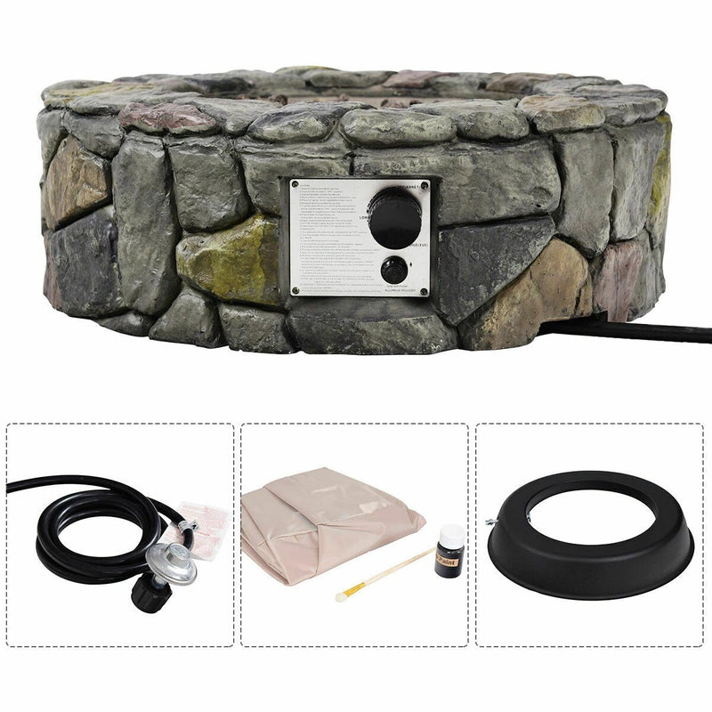 28" Propane Gas Fire Pit Outdoor 40,000 BTUs Stone Finish Lava Rocks Cove