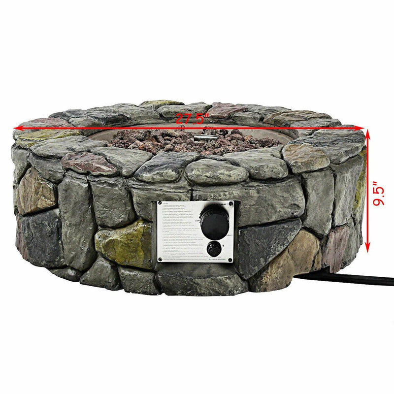 28" Propane Gas Fire Pit Outdoor 40,000 BTUs Stone Finish Lava Rocks Cove