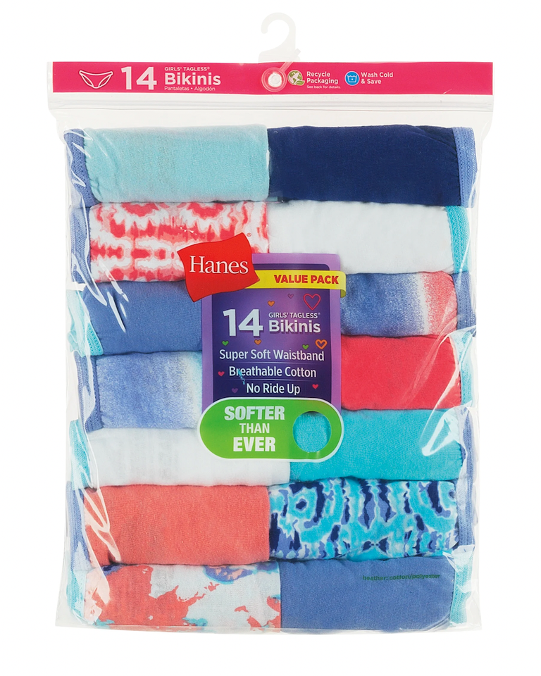 Hanes Girls' Fashion Bikinis 14-Pack Assorted 16