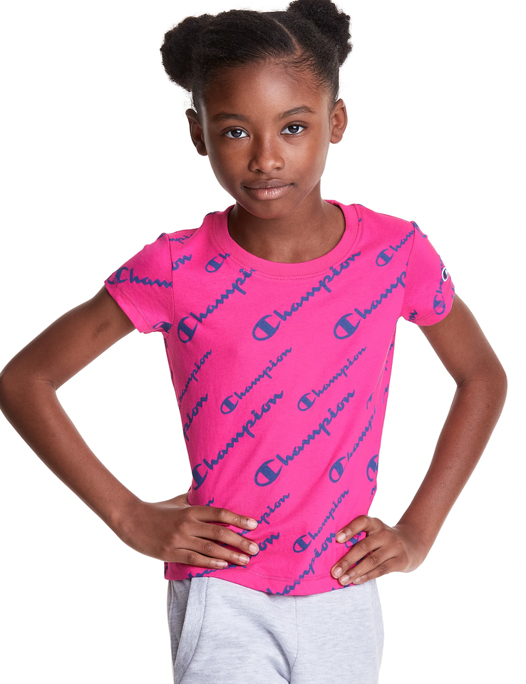 Champion Little Girls' Classic Tee, All Over Logo
