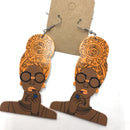 African Lady HeadWrap Wooden Earrings