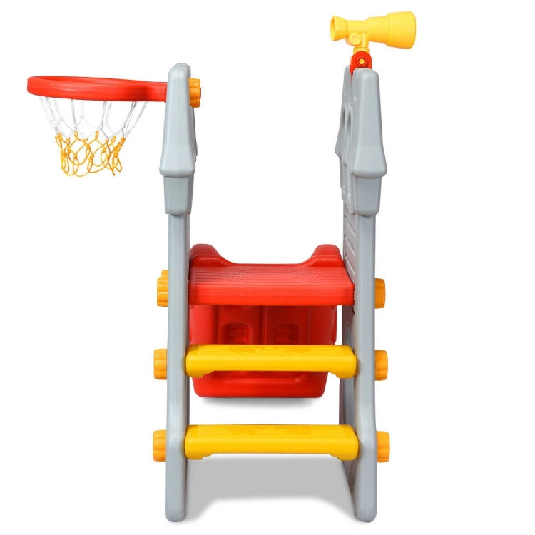 5 in 1 Toddler Climber Slide Playset with Basketball Hoop and Telescope