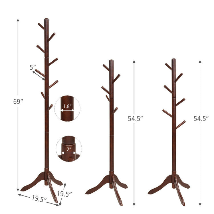 Adjustable Free Standing Wooden Coat Rack (Brown)