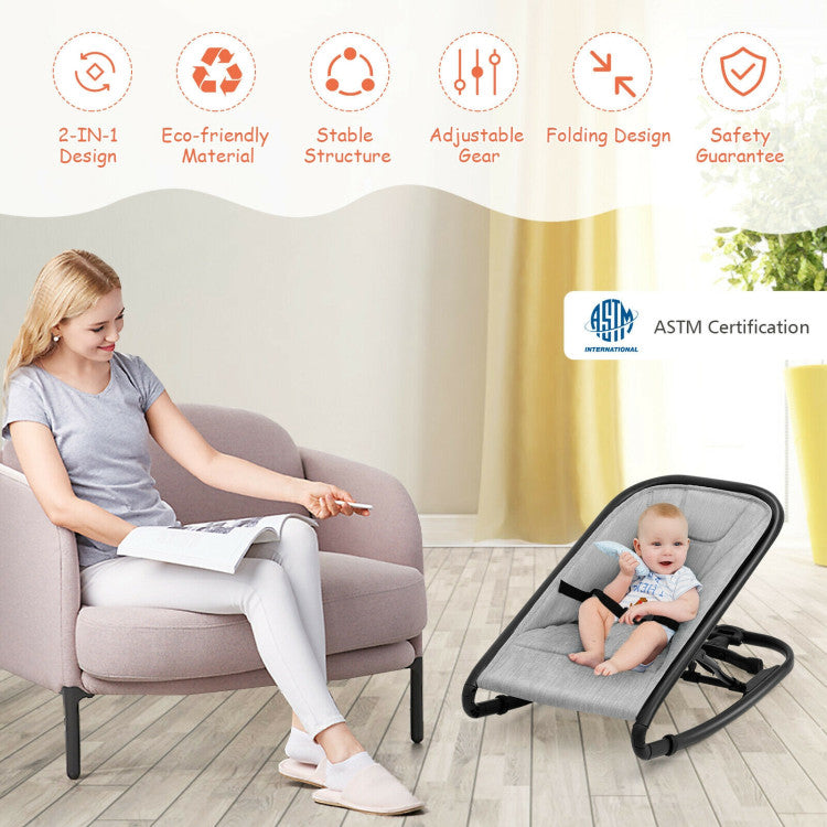 2-in-1 Adjustable Baby Bouncer and Rocker - Light Gray